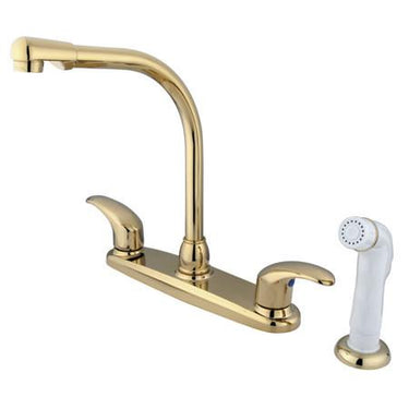 Kingston Brass GKB712LL Water Saving Legacy Centerset High Arch Spout Kitchen Faucet with White Sprayer, Polished Brass Kitchen Faucet Kingston Brass